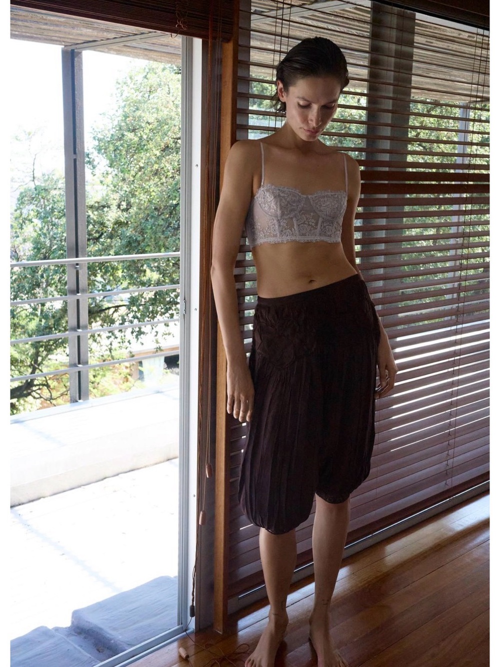 Zara Light Gray Lace Bralette with Thin Straps